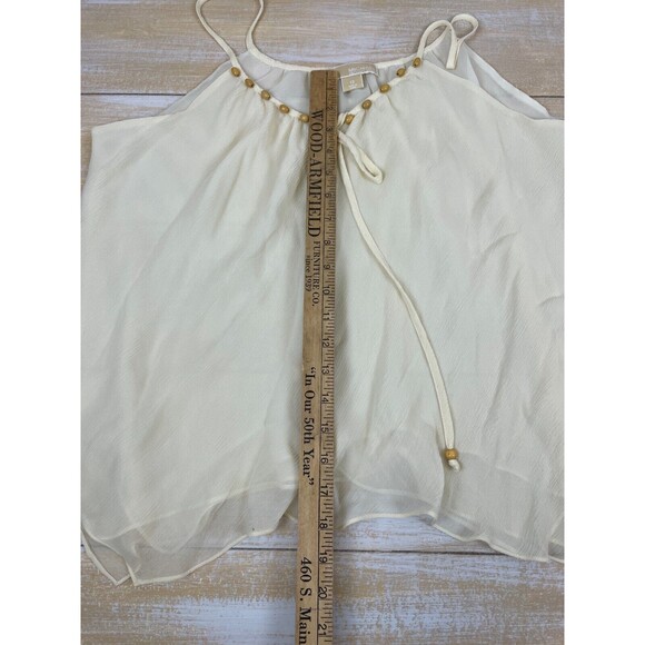 Michael Kors Ivory Crepe Silk Blend Handerkerchief Boho Cami with Beads Size 12 - Picture 11 of 11